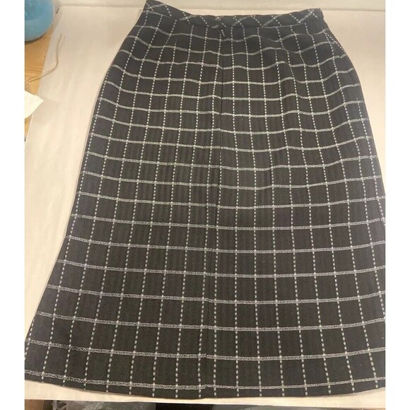 Womens  Black Skirt Checkerboard Print Stretch Knit Pull Up - Picture 2 of 4